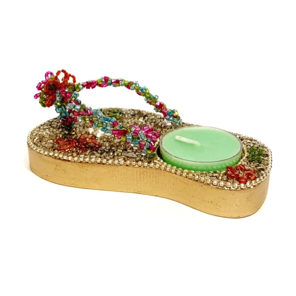 Pier 1 Imports Rhinestone Beaded Flip Flop Tea Light Holder Summer Sparkly Shoe